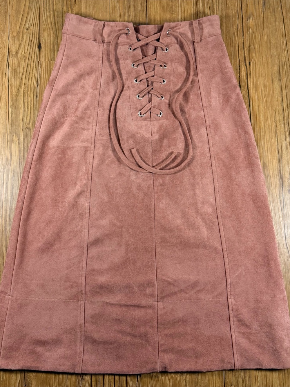Gianni Bini Dusty Rose Faux Suede Lace Up Corset Midi Skirt Size Small